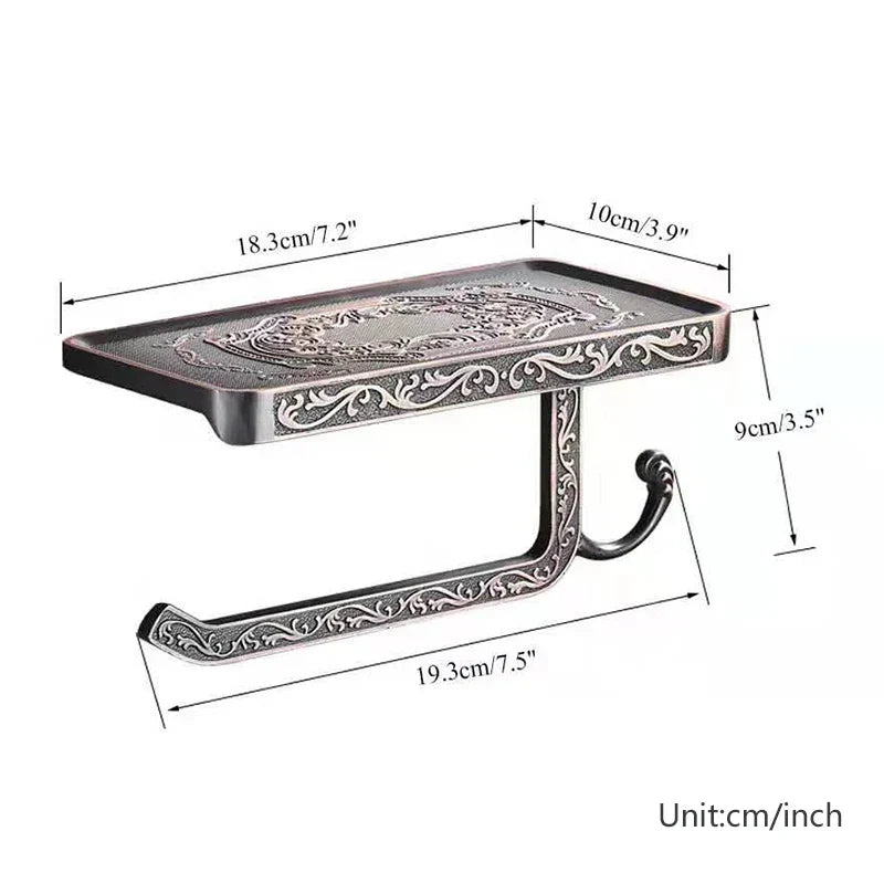 DecorBites™ Aluminum Toilet Paper Holder with Phone Rack and Hook