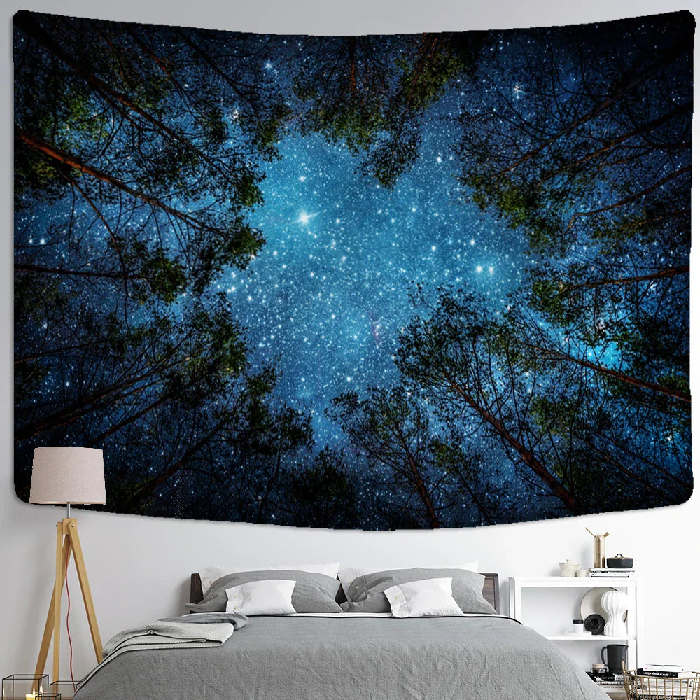 Decobites Starry Night View Tapestry: Bohemian Psychedelic Mystery Wall Hanging for Home Aesthetics