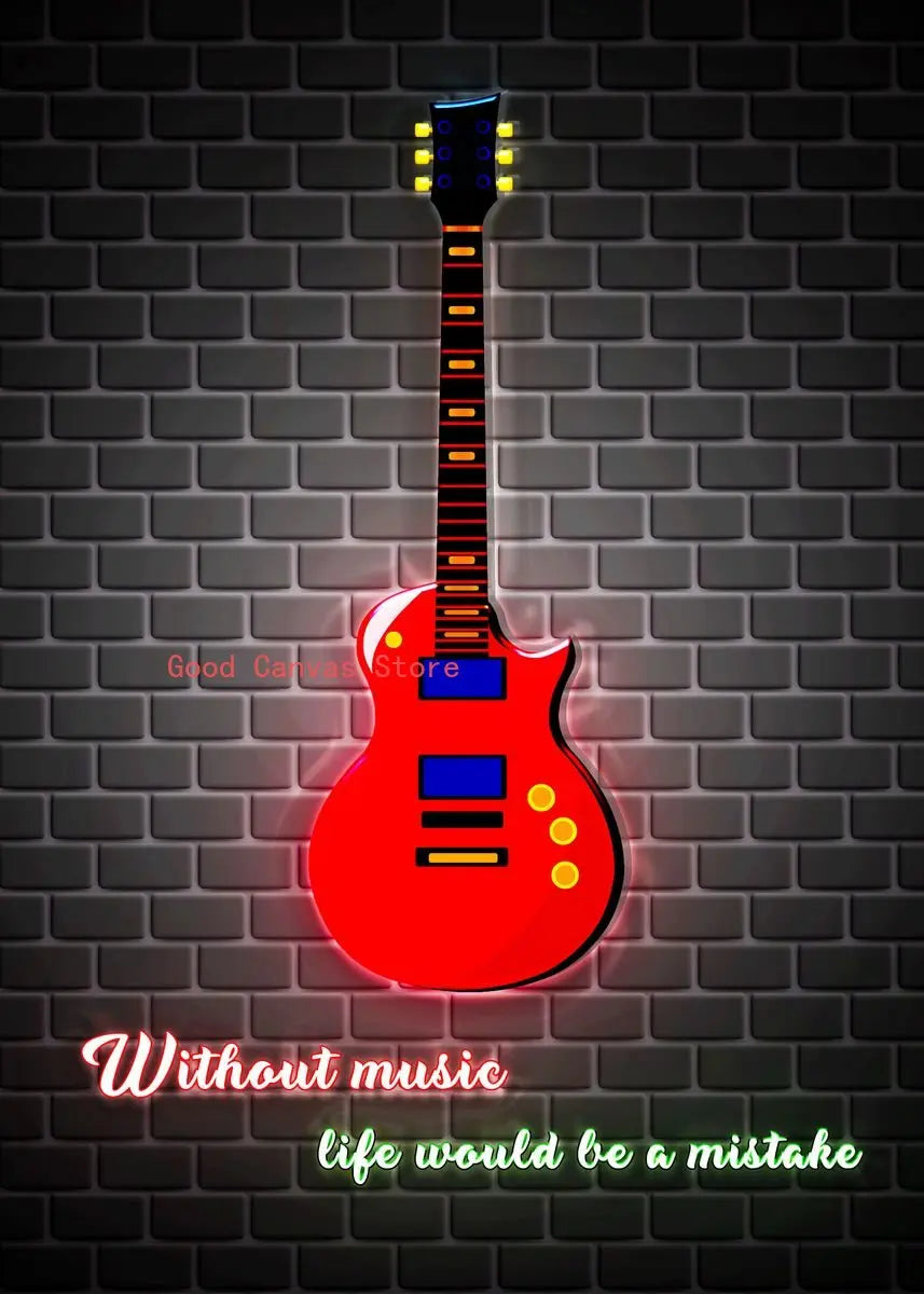Lienzo impreso con guitarra eléctrica abstracta - Arte mural musical de DecorBites™