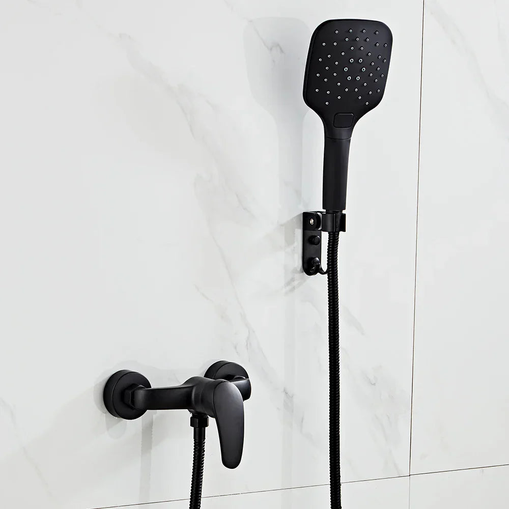 DecorBites™ Black Brass Single Handle Shower Faucet Set with Hand Shower Head