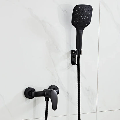 DecorBites™ Black Brass Single Handle Shower Faucet Set with Hand Shower Head