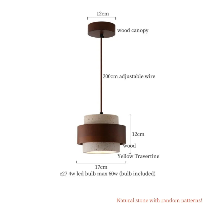Travertine Stone Pendant Lamp Wabi Sabi Style