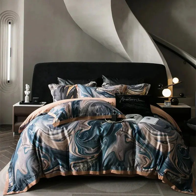 Decobites Vintage Distorted Painting Print Bedding Set with Soft Lyocell Cotton, Silky Feel