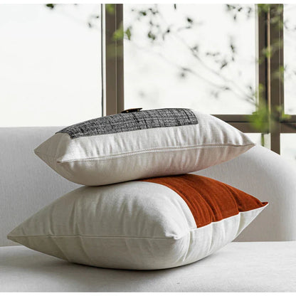 DecorBites™ Luxe Flannelette Leather Patchwork Cushion Covers for Modern Home Decor