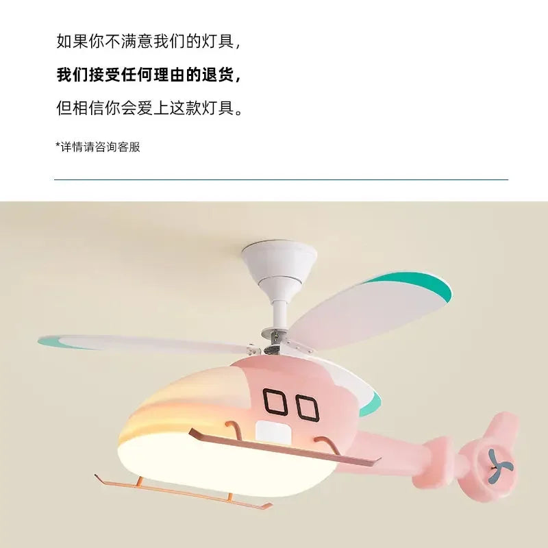 DecorBites™ Helicopter Aircraft Ceiling Fan Children's Chandelier Blue Pink Light Kids' Room