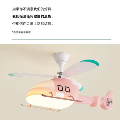 DecorBites™ Helicopter Aircraft Ceiling Fan Children's Chandelier Blue Pink Light Kids' Room