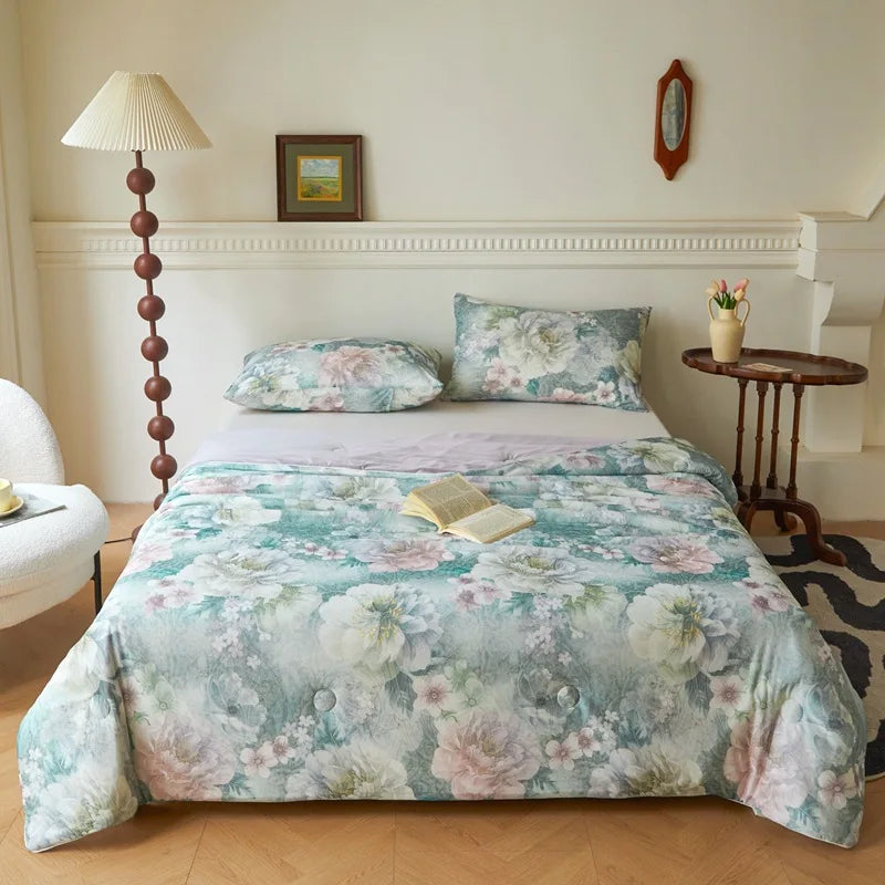 DecorBites™ Knitted Cotton Print Summer Quilt, Silk Soft Blanket