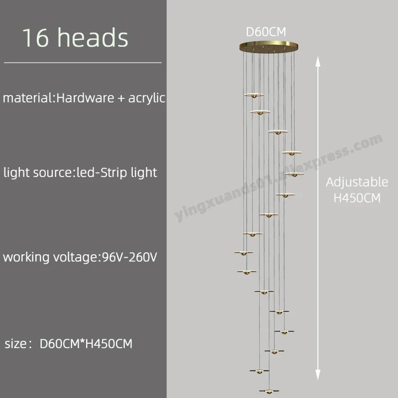 DecorBites™ LED Chandelier for Revolving Staircase | Loft Villa Ceiling Hanging Lamp