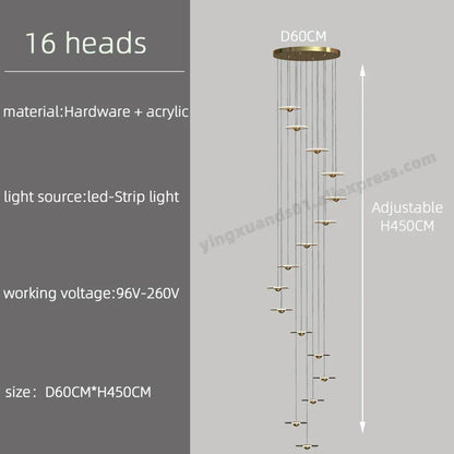 DecorBites™ LED Chandelier for Revolving Staircase | Loft Villa Ceiling Hanging Lamp