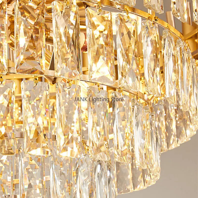 DecorBites™ Gold Crystal LED Pendant Light: Modern Luxury Suspension Lamp for Living Room & Restaurant