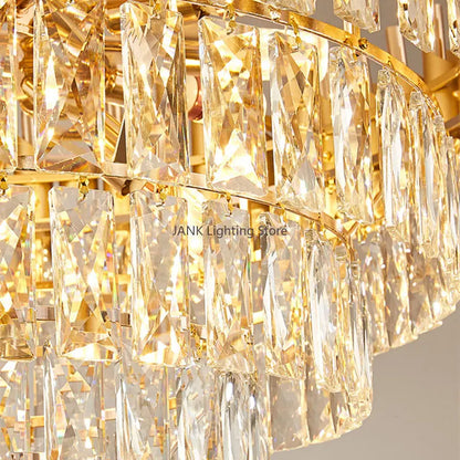 DecorBites™ Gold Crystal LED Pendant Light: Modern Luxury Suspension Lamp for Living Room & Restaurant