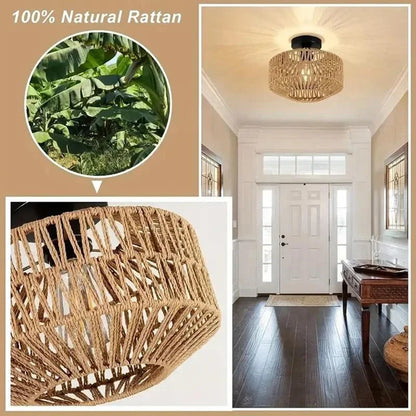 Natural Bamboo Ceiling Chandelier Hanging Lamp Handmade Rattan Fixture Weaving Home Living Room Decor Ceiling Pendant Light