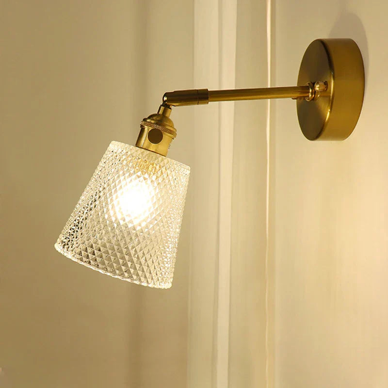 DecorBites™ Brass Mirror Wall Sconce with Glass Shade for Bedroom and Living Room