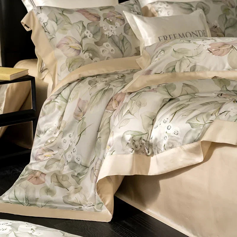 DecorBites™ Egyptian Cotton Print Bedding Set: King Queen Sheet Pillowcase Duvet Cover