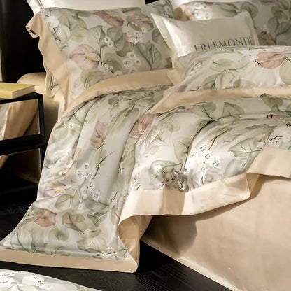 DecorBites™ Egyptian Cotton Print Bedding Set: King Queen Sheet Pillowcase Duvet Cover