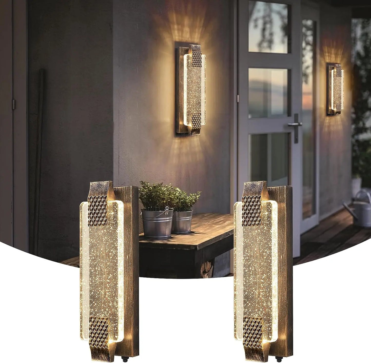 Aplique de pared exterior LED DecorBites™ de cristal burbuja para porche y jardín