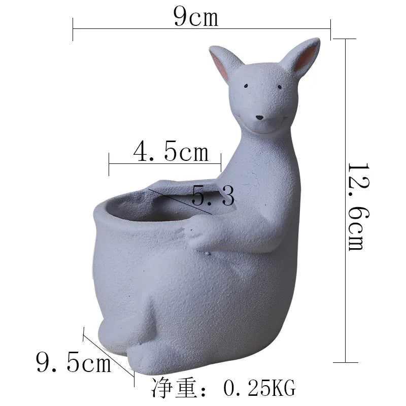 DecorBites™ Kangaroo Cartoon Ceramic Flower Pot Vase for Cactus Succulents and Plants