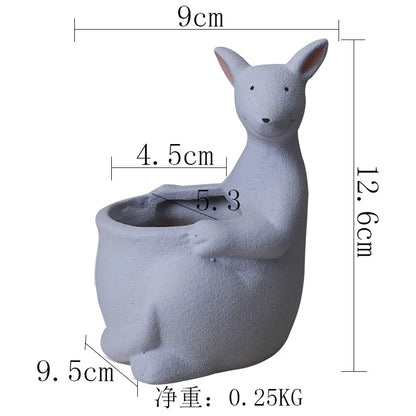 DecorBites™ Kangaroo Cartoon Ceramic Flower Pot Vase for Cactus Succulents and Plants