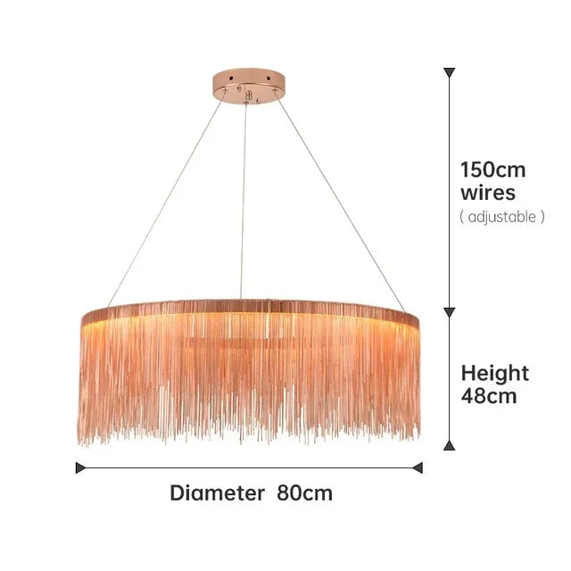 DecorBites™ LED Aluminum Tassel Chandelier: Modern Dimmable Light for Living Room, Hotel, Hall