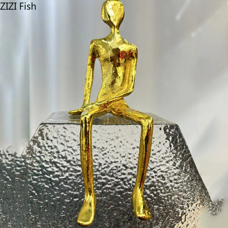 Decorbites™ Goldene Figuren-Skulptur: Moderne Schreibtisch-Dekoration für Raumästhetik