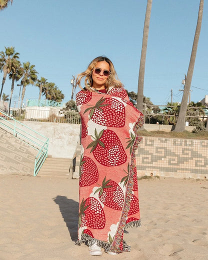 DecorBites™ Cat Strawberry Knitted Blanket Sofa Cover