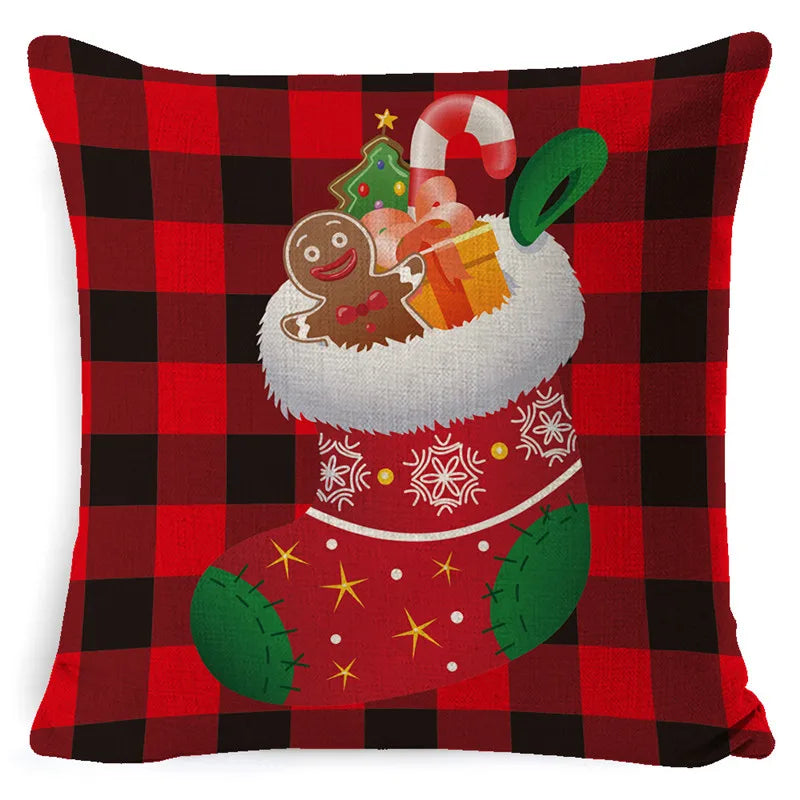DecorBites™ Elk Print Linen Pillowcase: Festive Christmas Cushion Cover for Sofa - 2023 New Year Decor