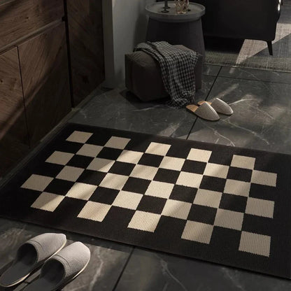 DecorBites™ Houndstooth Black Ivory Area Rug Decor Carpet Doormat Floor Mat