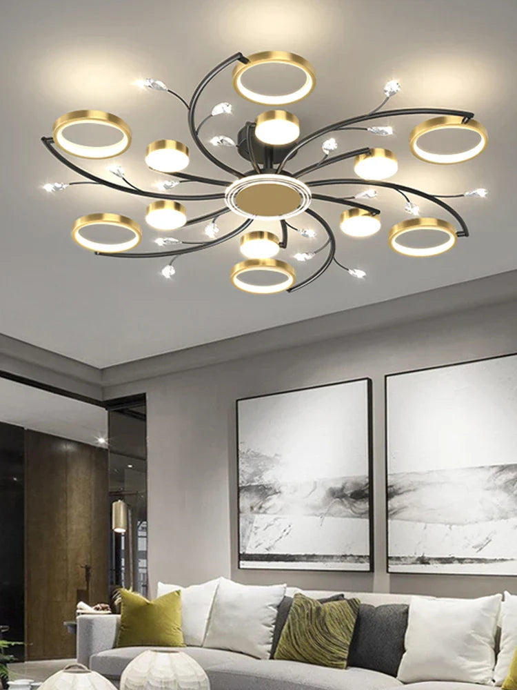 DecorBites™ Gold Aluminum LED Chandelier with K9 Crystal, Luxury Pendant Lights for Home Décor