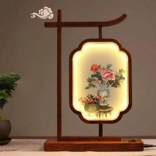 DecorBites™ Chinese Style Embroidered Desk Lamp Decoration Screen - Double-Sided Home Table Decor
