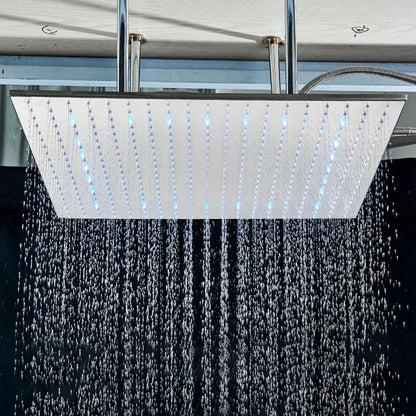 Cabezal de ducha tipo lluvia con luz LED cromada DecorBites™ de 24 pulgadas, montaje en techo, rociador superior y brazo.