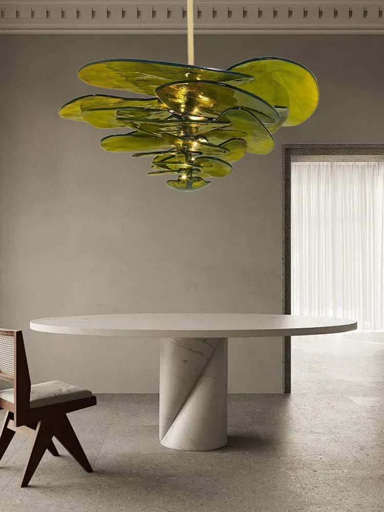 Decorbites™ Grüne Blatt Glas Deckenleuchter - Elegante Vintage-Lüster für Wohnzimmer- und Esszimmer-Dekoration