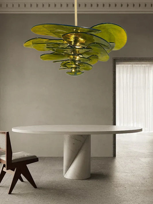 DecorBites™ Green Leaf Glass Ceiling Chandeliers - Elegant Vintage Chandeliers for Living Room Dining Decor