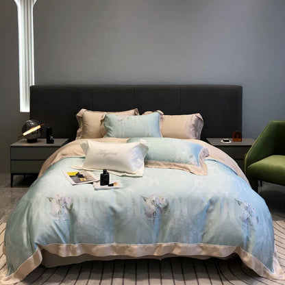 DecorBites™ Eucalyptus Lyocell Flowers Duvet Set with Sheet & Pillowcases