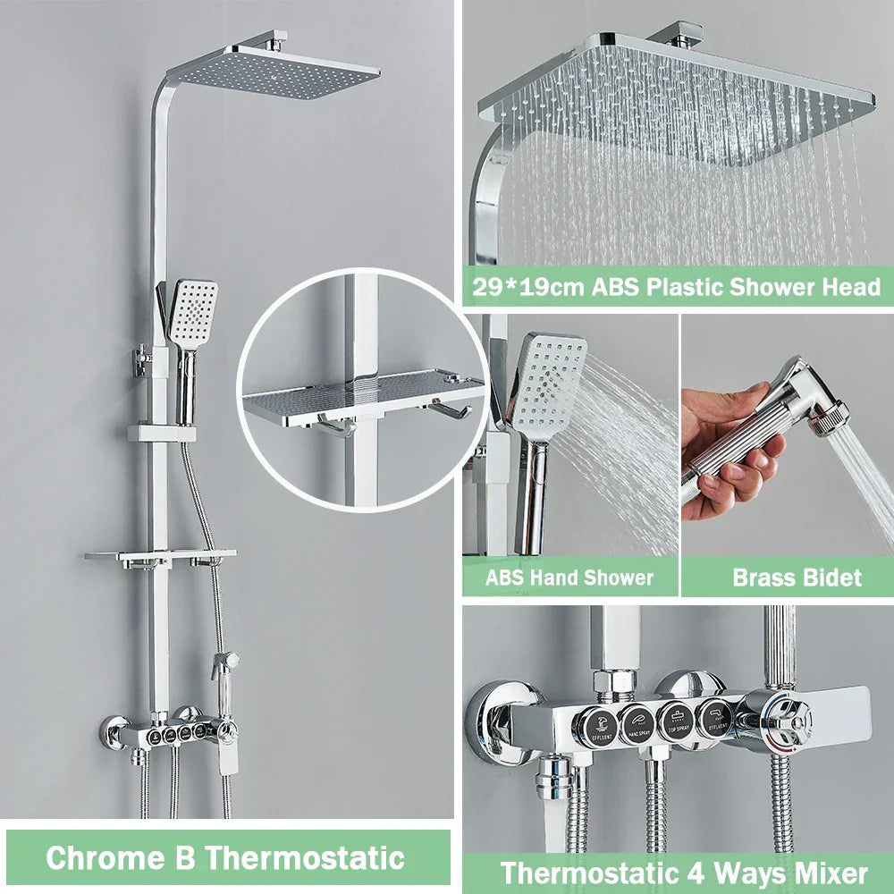 DecorBites™ Gold Thermostatic Shower Faucet Set: Smart Digital Mixer, Wall Mounted Rainfall System