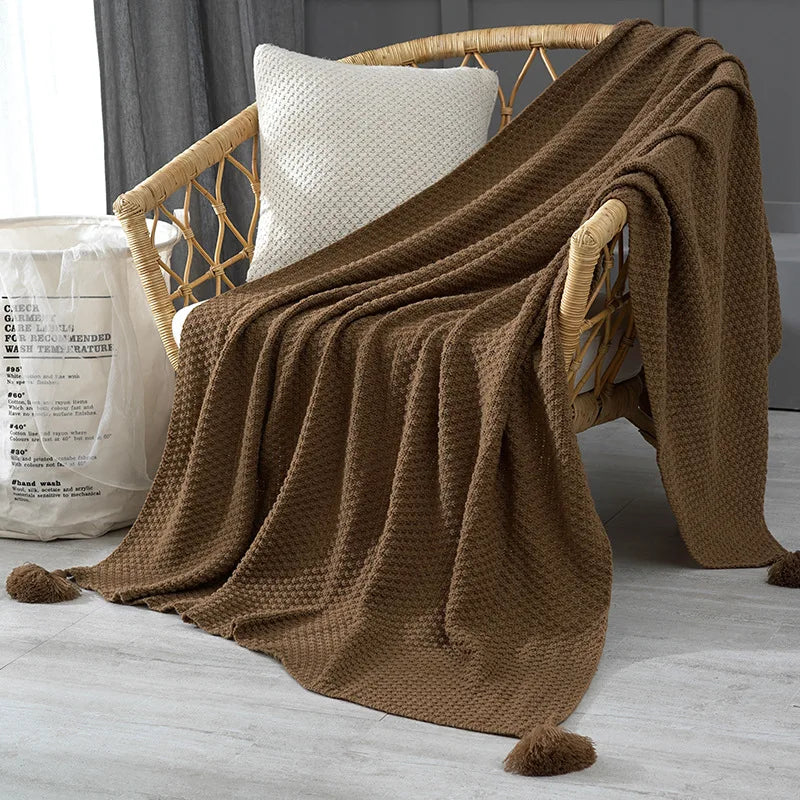 DecorBites™ Knitted Sofa Throw Blanket with Fringe Yarn
