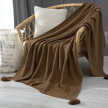 DecorBites™ Knitted Sofa Throw Blanket with Fringe Yarn