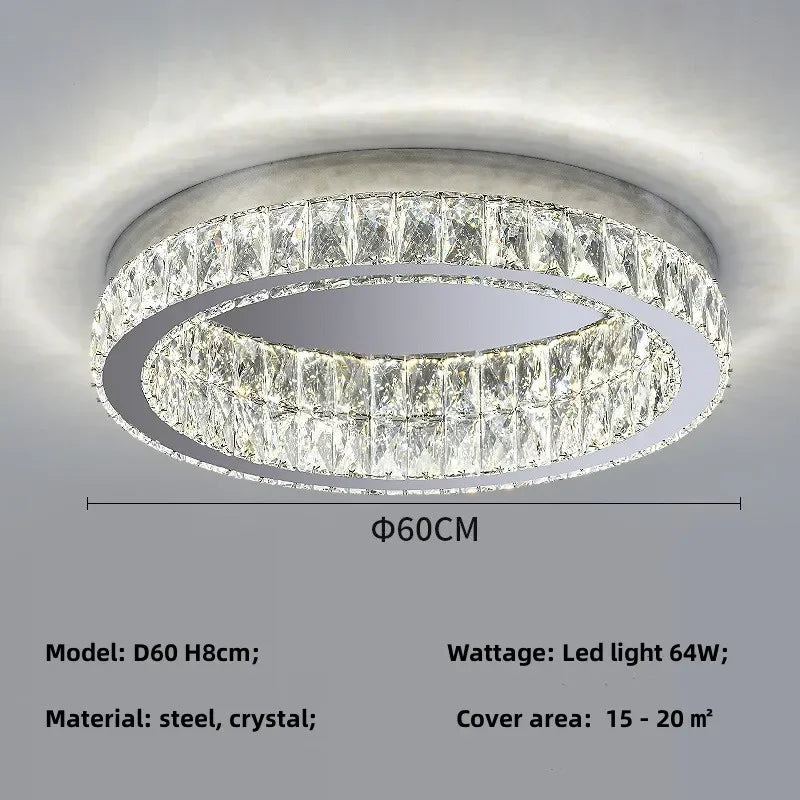 DecorBites™ Crystal LED Ceiling Light Chrome Steel Chandelier - Dimmable Round Lamp