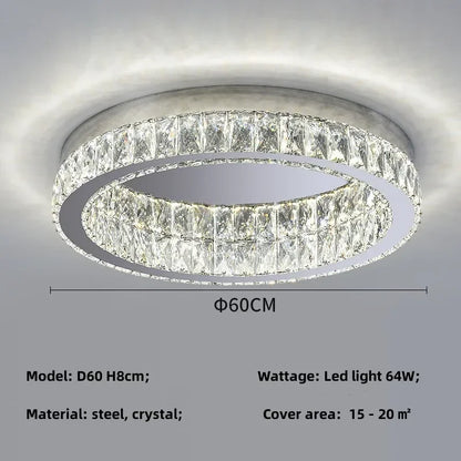 DecorBites™ Crystal LED Ceiling Light Chrome Steel Chandelier - Dimmable Round Lamp