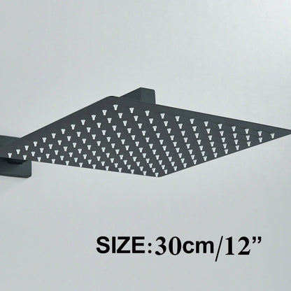 DecorBites™ 12" Matte Black Rainfall Shower Head Set with Shower Arm