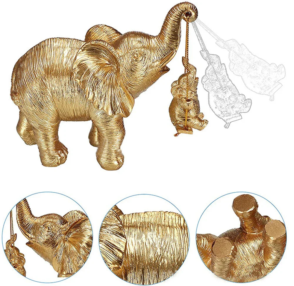 DecorBites™ Golden Silver Elephant Swing Statue Home Decor Animal Sculptures