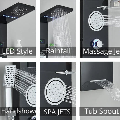 DecorBites™ LED Rainfall Shower Panel Set with Temperature Screen System and Hand Sprayer