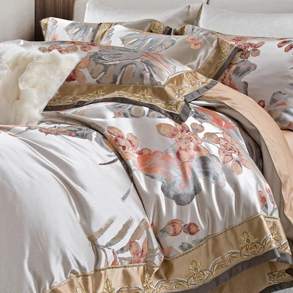 Decobites Silk Jacquard Egyptian Cotton Bedding Set - Queen/King Size Linens