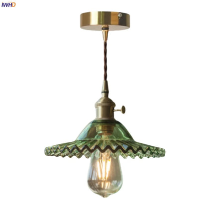 DecorBites™ Green Brass Glass LED Pendant Light for Kitchen Cafe Bar Loft Decoration