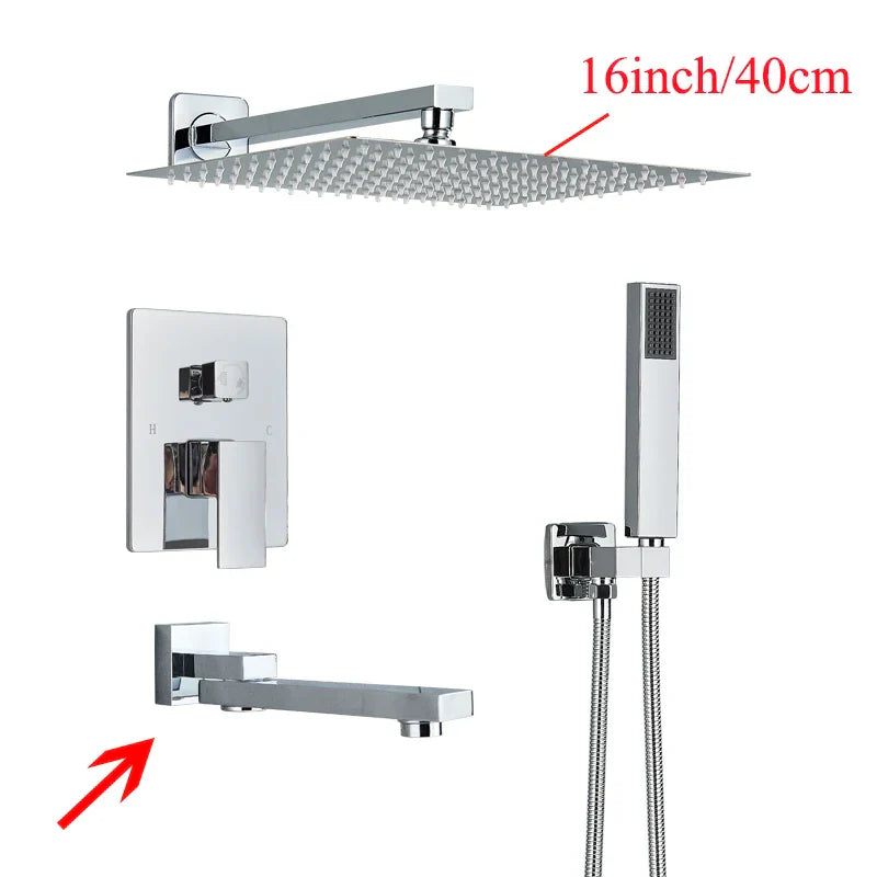 Sistema de ducha mural DecorBites™ negro con teleducha - Grifo de agua de lluvia de 12/16 pulgadas