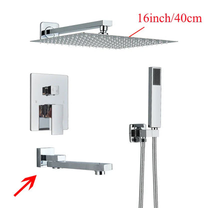 Sistema de ducha mural DecorBites™ negro con teleducha - Grifo de agua de lluvia de 12/16 pulgadas