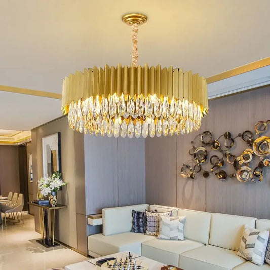 DecorBites™ Crystal Chandelier: Black Gold Round LED Pendant Light for Living Room or Bedroom