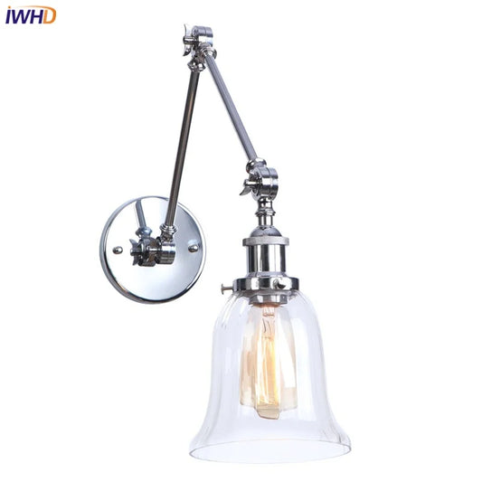 DecorBites™ Chrome Industrial LED Wall Sconce Swing Arm Clear Glass Lamp