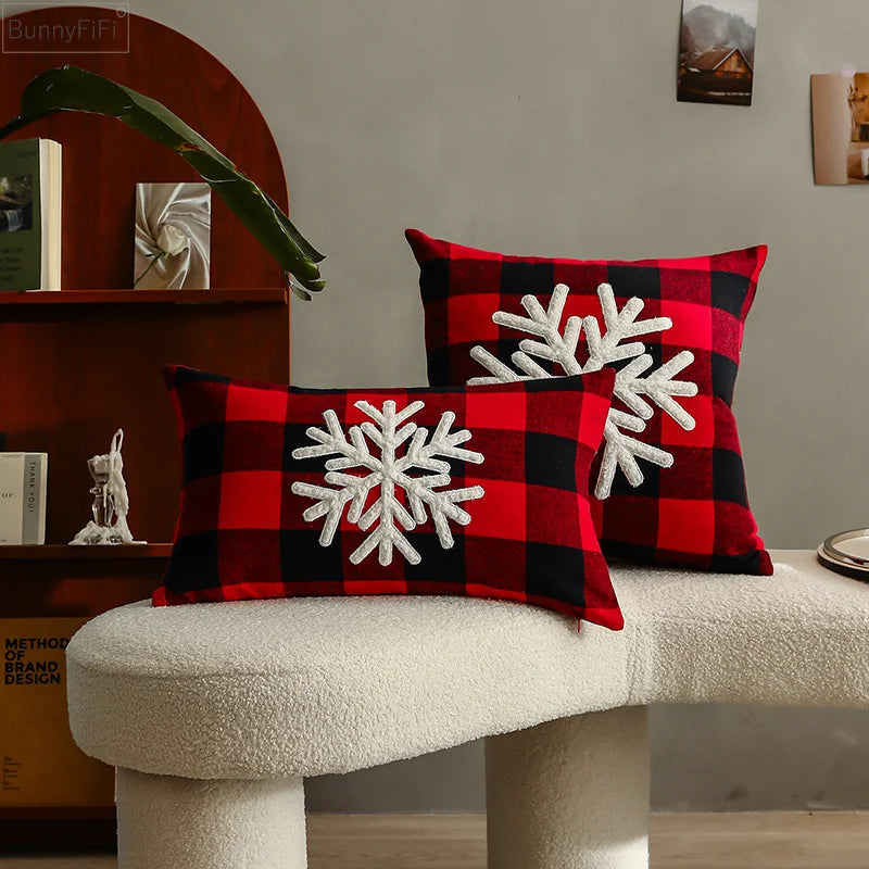 DecorBites™ Christmas Plaid Cushion Cover in Red Black Check for Home Sofa Bed