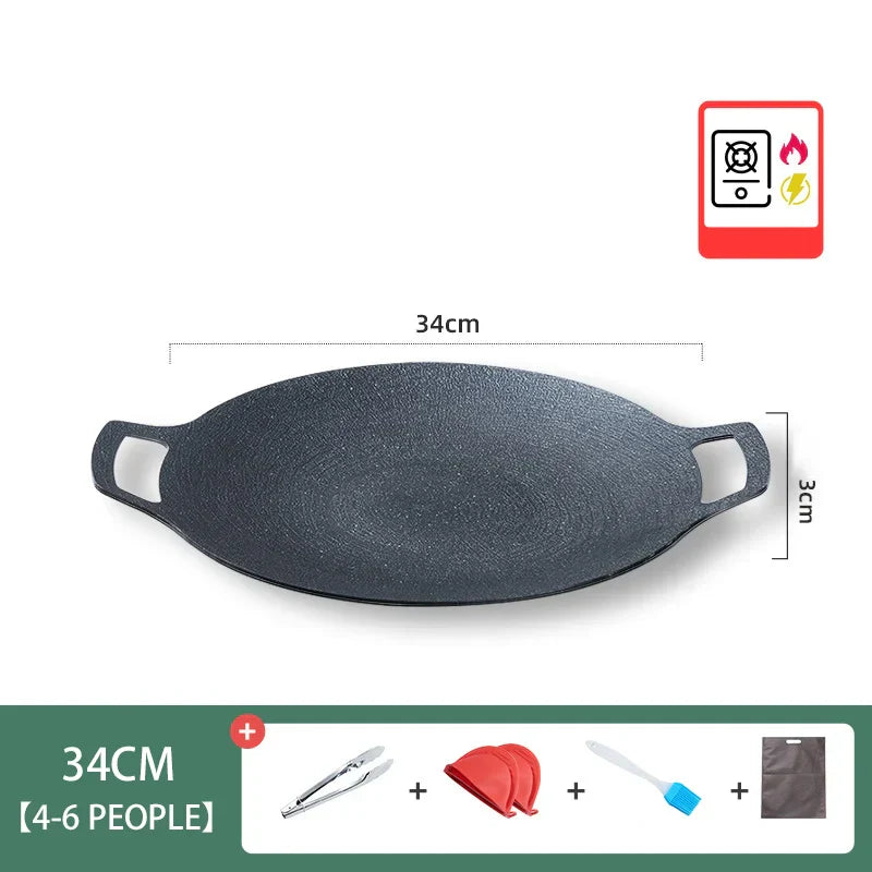 DecorBites™ Korean BBQ Grill Pan: Round Non-Stick Outdoor Frying Pan for Camping & Travel