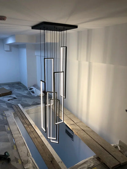 DecorBites™ LED Geometry Stair Chandelier - Luxury Nordic Villa Pendant Fixture for Modern Living